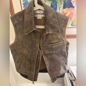 Vintage Sharper Image Distressed Retro 80's Leather Vest